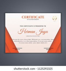 Orange Certificate template in vector for achievement, Certificate Design Template in Modern Style - vector