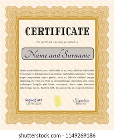Orange Certificate template. Vector illustration. With complex background. Excellent design. 