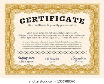 Orange Certificate. Vector illustration. With background. Money style design. 