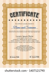 Orange Certificate. Vector illustration. With linear background. Elegant design. 