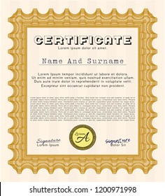 Orange Certificate. Vector illustration. With quality background. Artistry design. 
