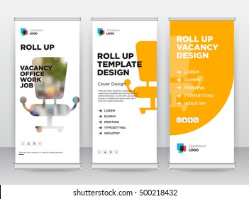 Orange Chair Vacancy Job Work Modern Exhibition Advertising Business Roll Up Banner Stand brochure flat design template creative concept. Cover presentation. Publication. Stock vector. EPS. Abstract