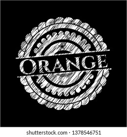 Orange chalkboard emblem on black board