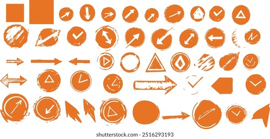 orange chalkboard markings on a white background, arrows and circles, vectorized icons