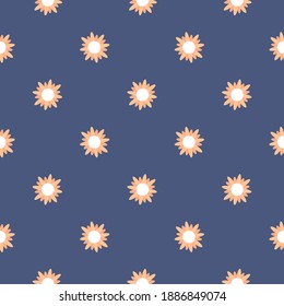 Orange Chamomile flower , seamless pattern on a dark blue background.