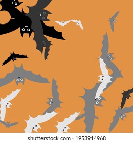 Orange Chaos Spooky Attack Modern Style Simple Art. Black Motion Grey Retro Flying Bats Art Pattern. Silver Scary White Light Halloween Modern Design. Creepy Funny Print Bats Vector Design Pic.