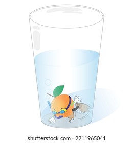 Orange character dive under water