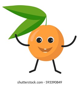 Orange character. Funny doodle cartoon berry. Isolated on white background. Flat vector stock illustration