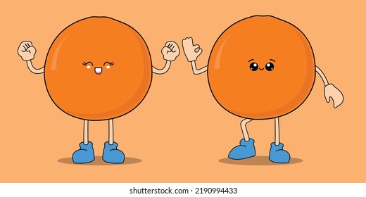 Orange character with funny face. Cute fruit emoticon