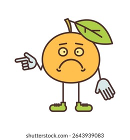 O personagem laranja aponta para o dedo e insatisfeito. Ilustração de vetor
