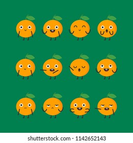 Orange character set different options and emotions. Vector Illustration.