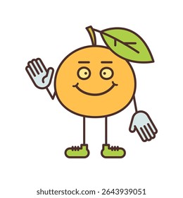 Orange character waves his hand and smiling. Vector Illustration