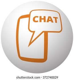 Orange Chat icon on sphere isolated on white background