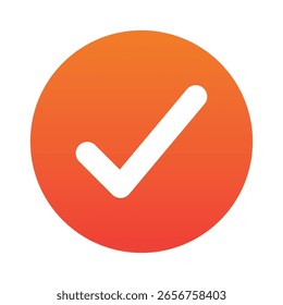 Icono de marca de verificación naranja en un círculo. Símbolo de la garrapata en color naranja, Ilustración vectorial. Vector de símbolo de icono de marca de verificación. Símbolo para ordenador de Sitio web, móvil y App. EPS 10