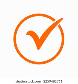 Orange check mark icon. Tick symbol in orange color, vector illustration.