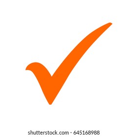 Orange check mark icon. Tick symbol in orange color, vector illustration.