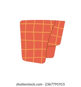 Orange check patterned warm blanket isolated on white background. Cozy fall winter vector clipart illustration