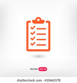 Orange Checklist web vector icon on background with shadow