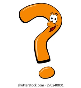 Figura de dibujos animados de signo de interrogación alegre naranja con cara sonriente.