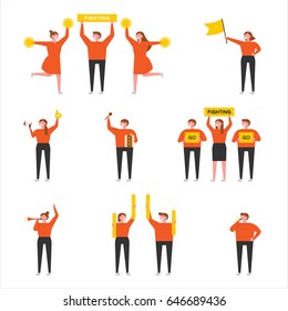 orange cheering people simple character vector illustration flat design