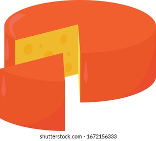 Orangefarbener Käse, Illustration, Vektorillustration auf weißem Hintergrund.