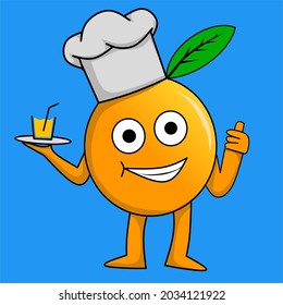 orange chef graphic vector illustration bringing perfect juice for fresh drink products, sweets and salad