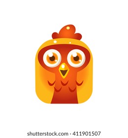 Orange Chicken Chick Square Icon Colorful Bright Childish Cartoon Style Icon Flat Vector Design Isolated On White Background