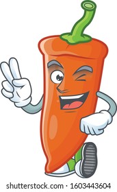 Orange chili cartoon mascot style with two fingers
