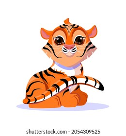 Orange Chinese cute tiger on a white background. Illustration of cartoon little tiger new year symbol
