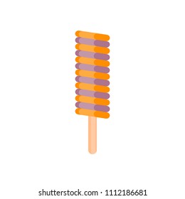 Orange and chocolate ice cream on wooden stick. Cartoon icecream icon food. Vector illustration isolated on white eps10