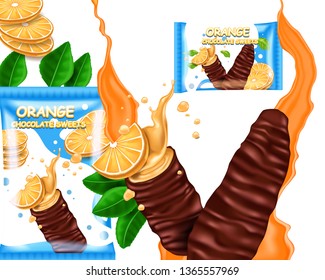 Orange chocolate sweets, realistic vector illustration.