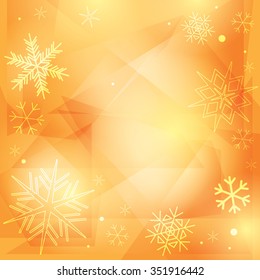 orange christmas background with white snowflakes - vector