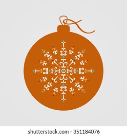 Orange Christmas ball and snowflake
