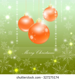 orange Christmas balls and snowflakes, glitter, vector