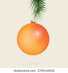 Orange Christmas Bauble Vector with Pine Branch