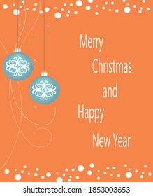 Orange Christmas card with snowflakes, vector