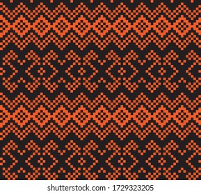 Orange Christmas fair isle pattern background for fashion textiles, knitwear and graphics