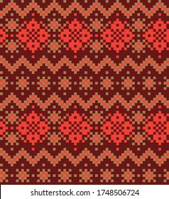 Orange Christmas fair isle pattern background for fashion textiles, knitwear and graphics