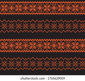 Orange Christmas fair isle pattern background for fashion textiles, knitwear and graphics