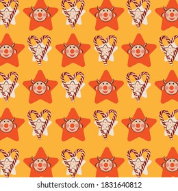 Orangefarbene Weihnachtsmuster, Hintergrund mit Backwaren