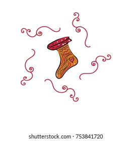 Orange Christmas sock with elegant frame, vector