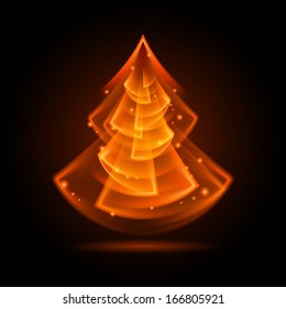 Orange Christmas tree in fractal geometry style on black background.