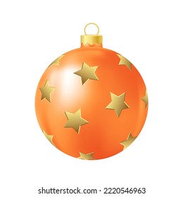 Orange Christmas tree toy with golden stars Realistic color illustration