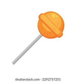 Chuletas de chupa anaranjada. Caramelos dulces de lollipop brillante, ilustración colorida sobre fondo blanco. Ilustración del vector