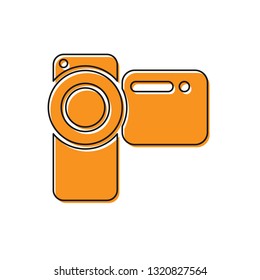 Orange Cinema camera icon isolated on white background. Video camera. Movie sign. Film projector. Vector Illustration