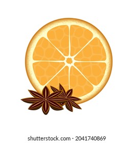 An orange, cinnamon sticks and anis illustration, Christmas spices, winter fragrance