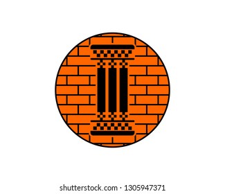 orange circle bricks pillar logo icon design