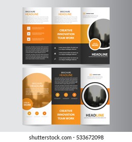 Orange Circle Business Trifold Leaflet Brochure Flyer Report Template Vector Minimal Flat Design Set, Abstract Three Fold Presentation Layout A4 Size