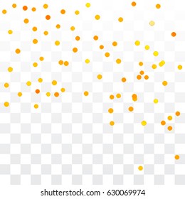 Orange Circle Confetti Falling On Transparent Background. Round. Dot. Polka. Vector