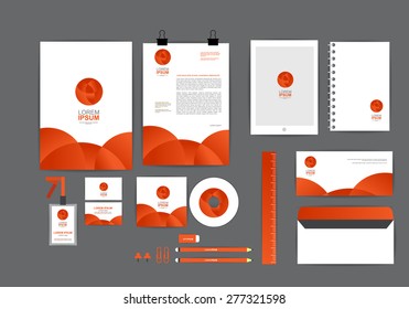 orange and circle corporate identity template  for your business includes CD Cover, Business Card, folder, ruler, Envelope and Letter Head Designs